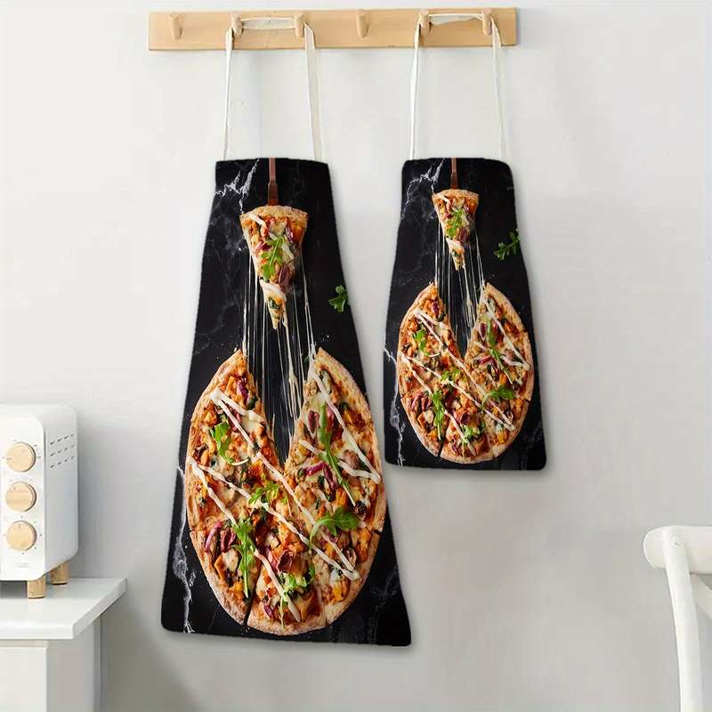1pc of Brushed Pizza Kitchen Apron Made of Polyester Fabric Hand-Painted for Cooking Bakin