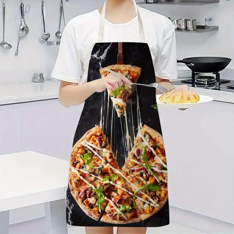 1pc of Brushed Pizza Kitchen Apron Made of Polyester Fabric Hand-Painted for Cooking Bakin