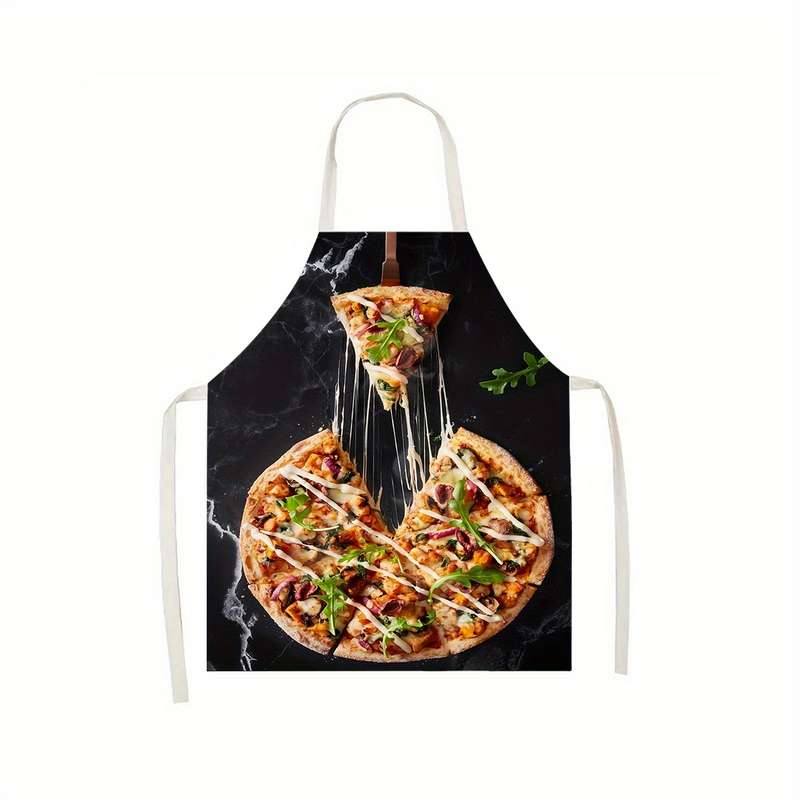 1pc of Brushed Pizza Kitchen Apron Made of Polyester Fabric Hand-Painted for Cooking Bakin
