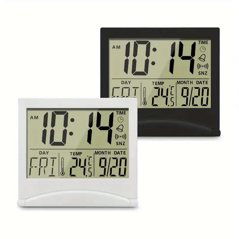1pc Digital Travel Alarm Clock Foldable Calendar Temperature Timer LCD Clock With Snooze Mode Large
