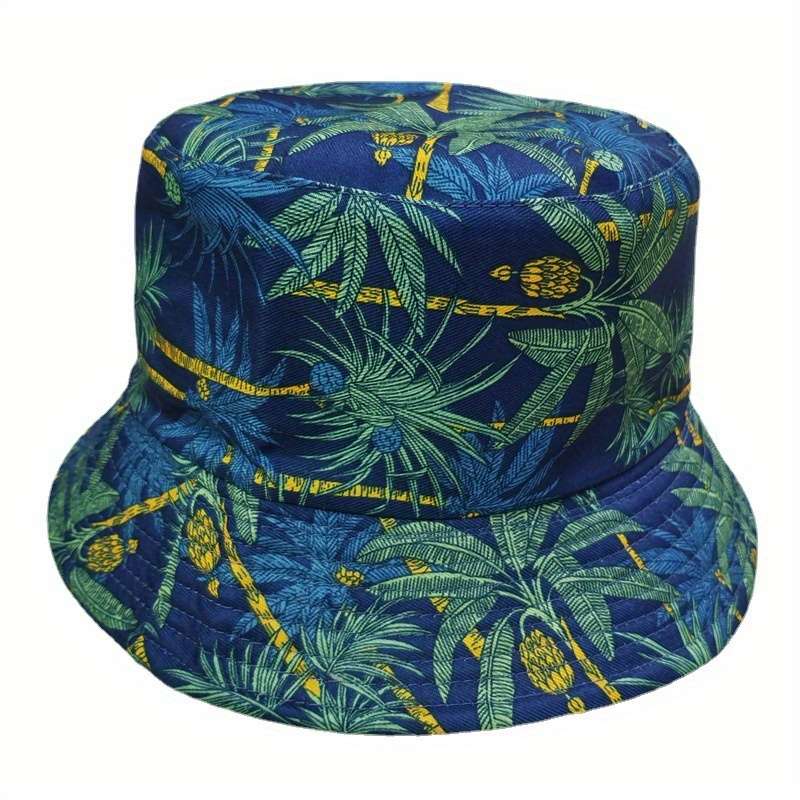 1pc New Korean version of leaf fisherman hat with coconut tree double-sided bucket hat for men and