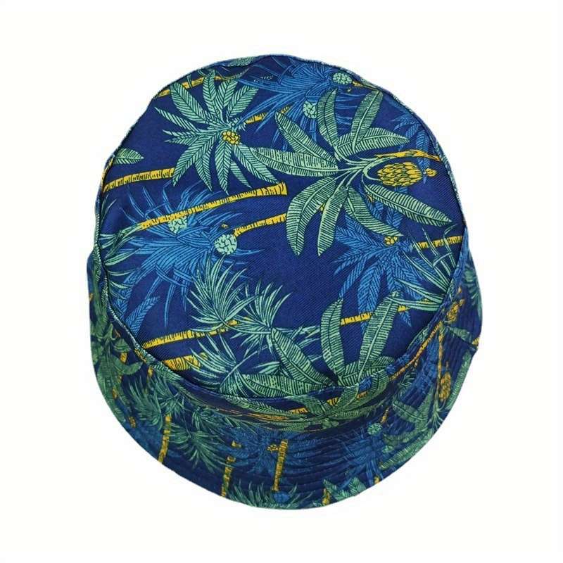 1pc New Korean version of leaf fisherman hat with coconut tree double-sided bucket hat for men and