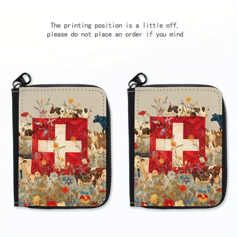 1pc Swiss Cow Print Card Holder 24-Slot Multi-Card Organizer with Zipper Coin Pocket Casual S