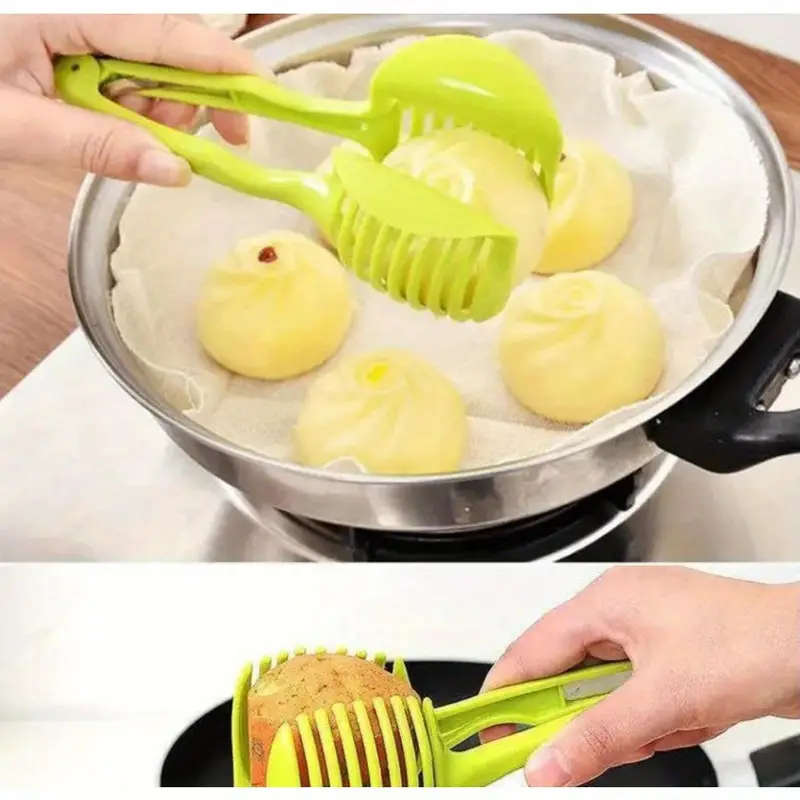 1pc Multi-Function Plastic Fruit and Veggie Slicer Kitchen Tongs and Divider for Tomatoes Strawberri