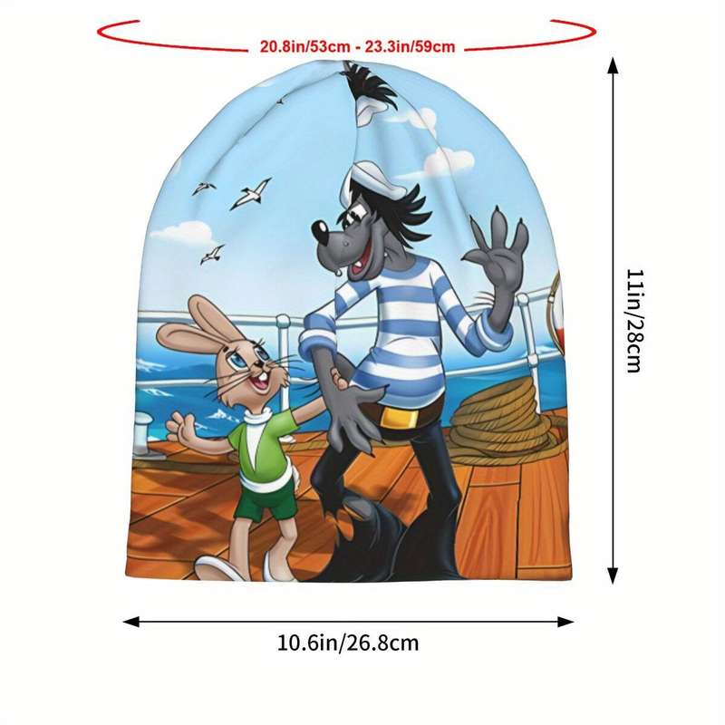 1pc Biihudu Cartoon Pirate Bunny Knit Beanie Hat 95% Polyester 5% Spandex Fashionable Unisex Sk