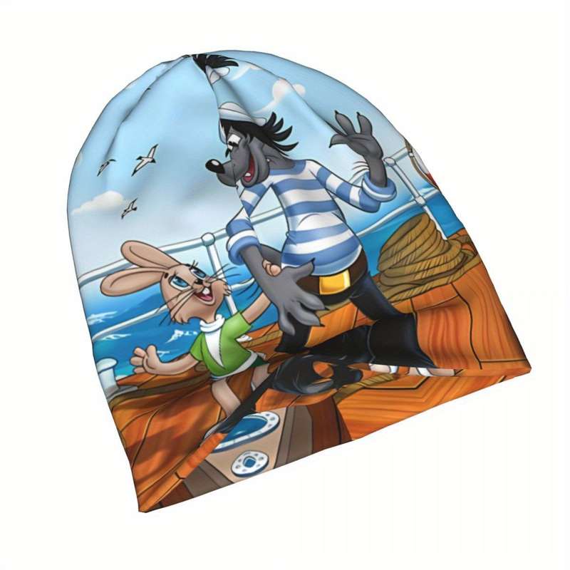 1pc Biihudu Cartoon Pirate Bunny Knit Beanie Hat 95% Polyester 5% Spandex Fashionable Unisex Sk