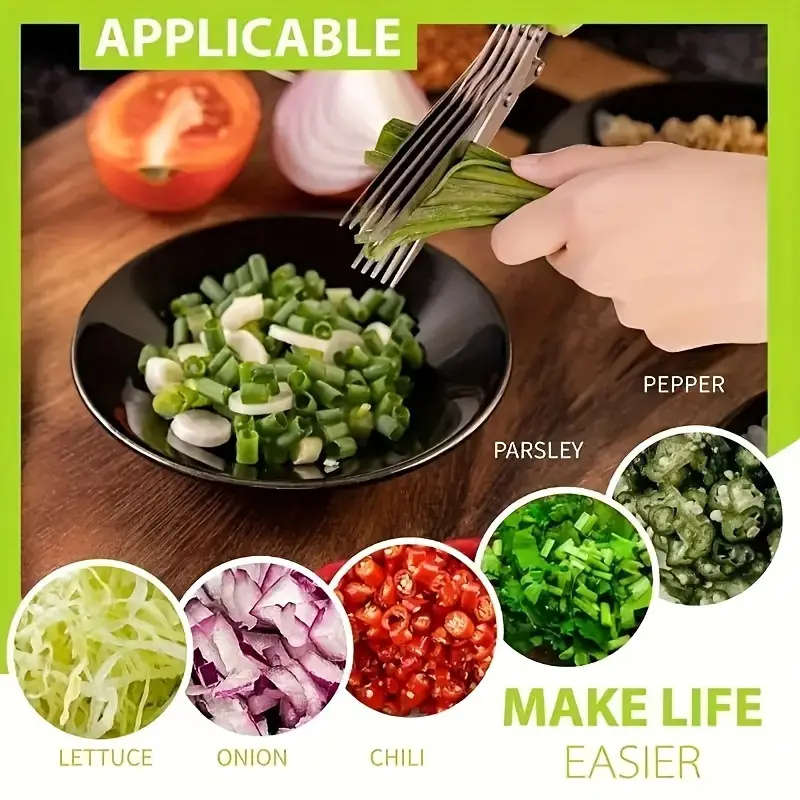5-Layered Stainless Steel Kitchen Scissors Versatile Onion Herb Shredder Durable Safe