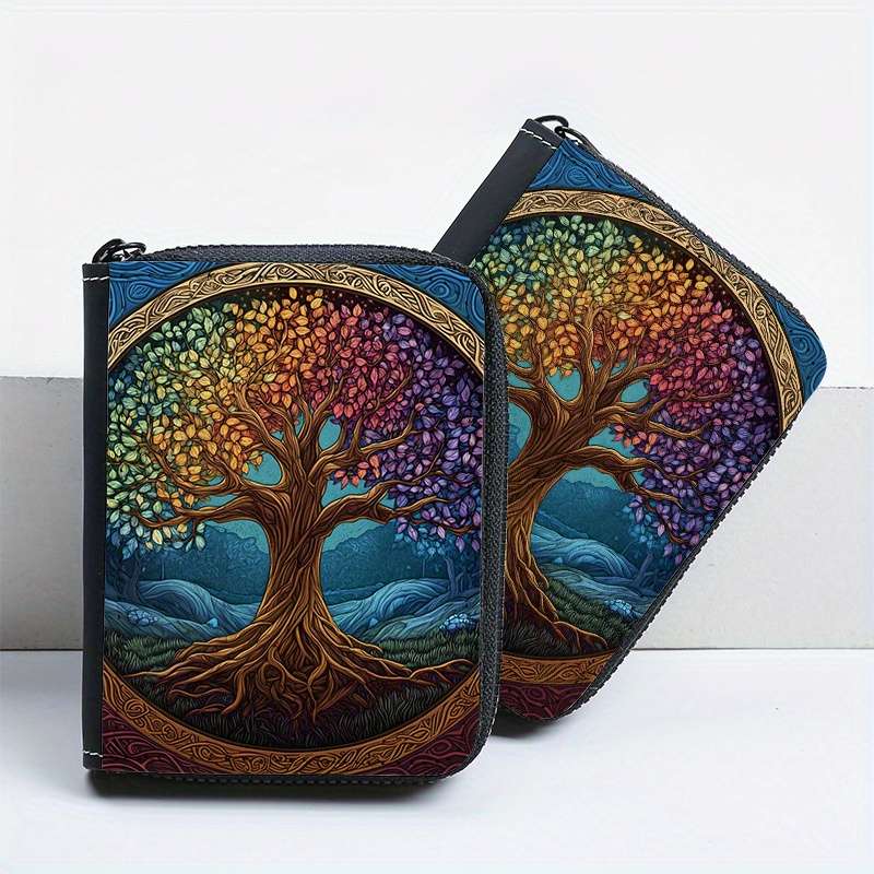 1pc Creative Multicolored Big Tree Single-Sided Full Print Accordion Style with 9+2 Card Slots