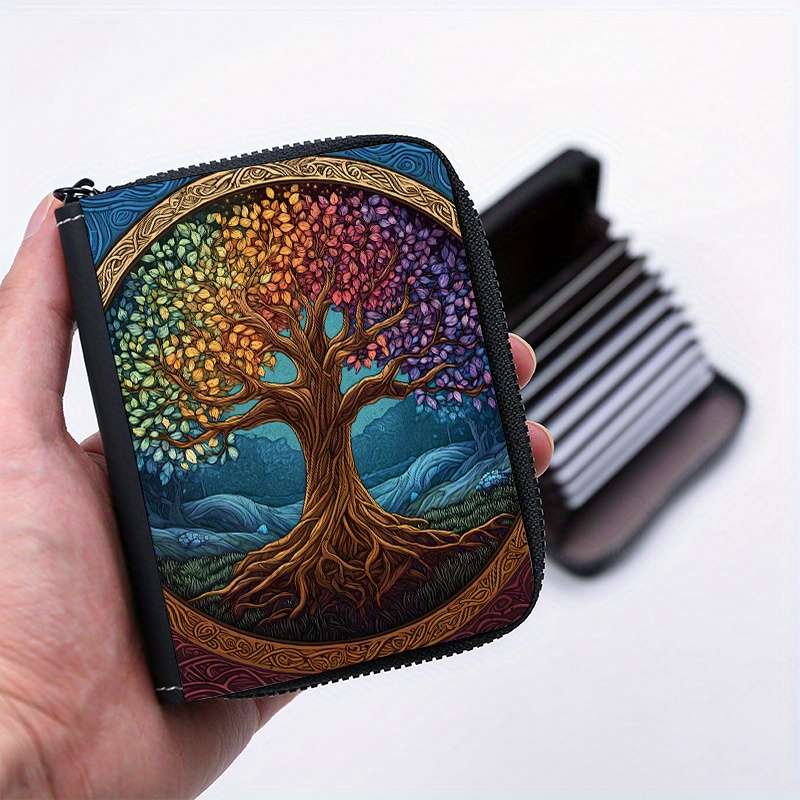 1pc Creative Multicolored Big Tree Single-Sided Full Print Accordion Style with 9+2 Card Slots