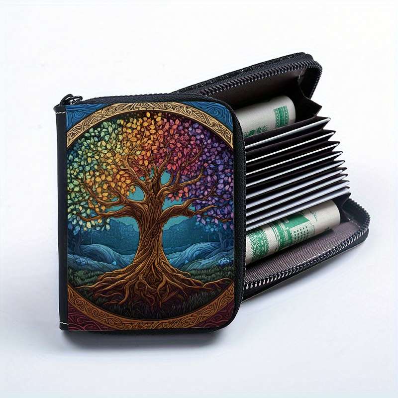 1pc Creative Multicolored Big Tree Single-Sided Full Print Accordion Style with 9+2 Card Slots
