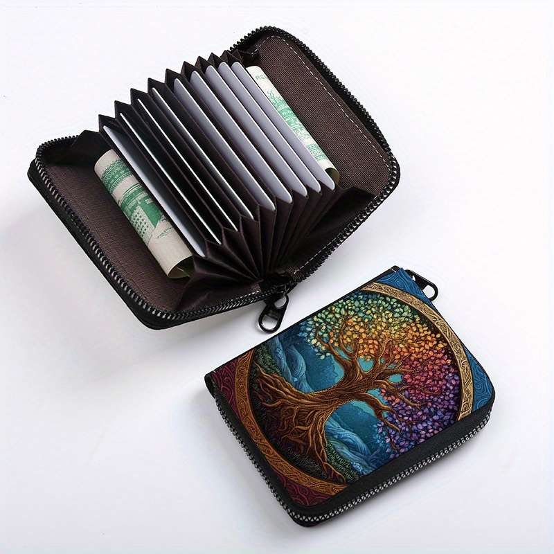 1pc Creative Multicolored Big Tree Single-Sided Full Print Accordion Style with 9+2 Card Slots