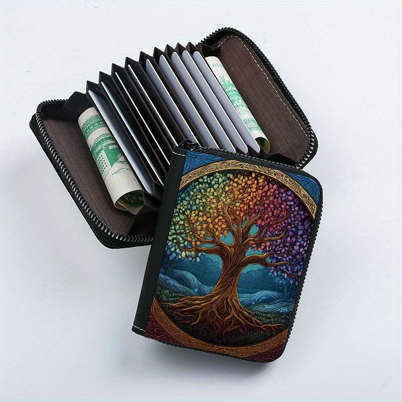 1pc Creative Multicolored Big Tree Single-Sided Full Print Accordion Style with 9+2 Card Slots