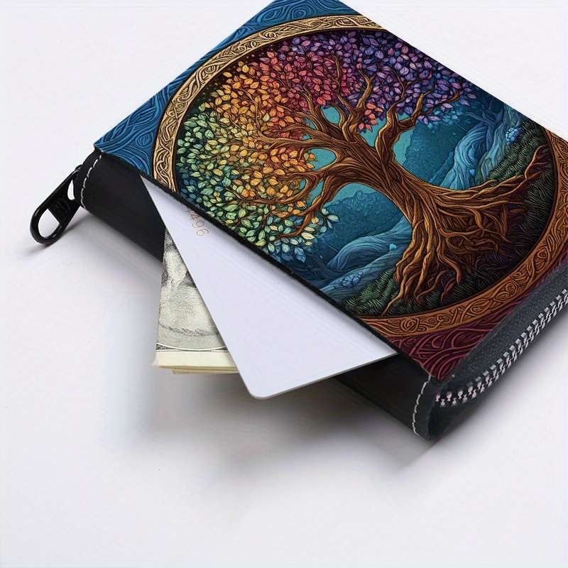 1pc Creative Multicolored Big Tree Single-Sided Full Print Accordion Style with 9+2 Card Slots