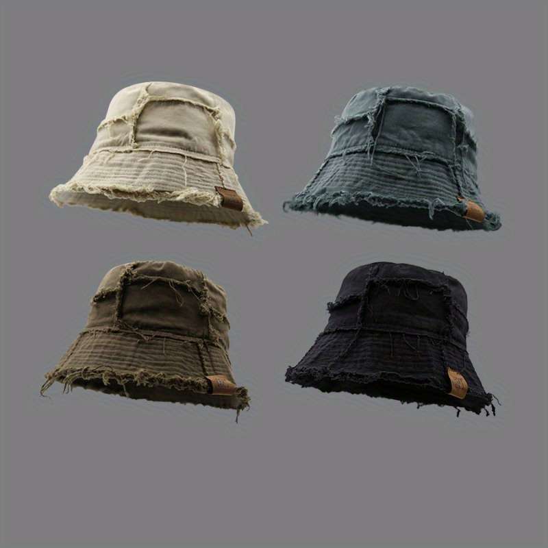 1pc Distressed Denim Bucket Hat Lightweight Sun-Protective Stylish Fisherman Cap for All Seaso