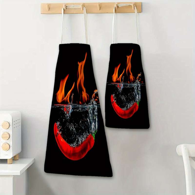 1pc Vibrant Flame Pepper Kitchen Apron Durable Polyester Handmade Cooking Baking Apron w