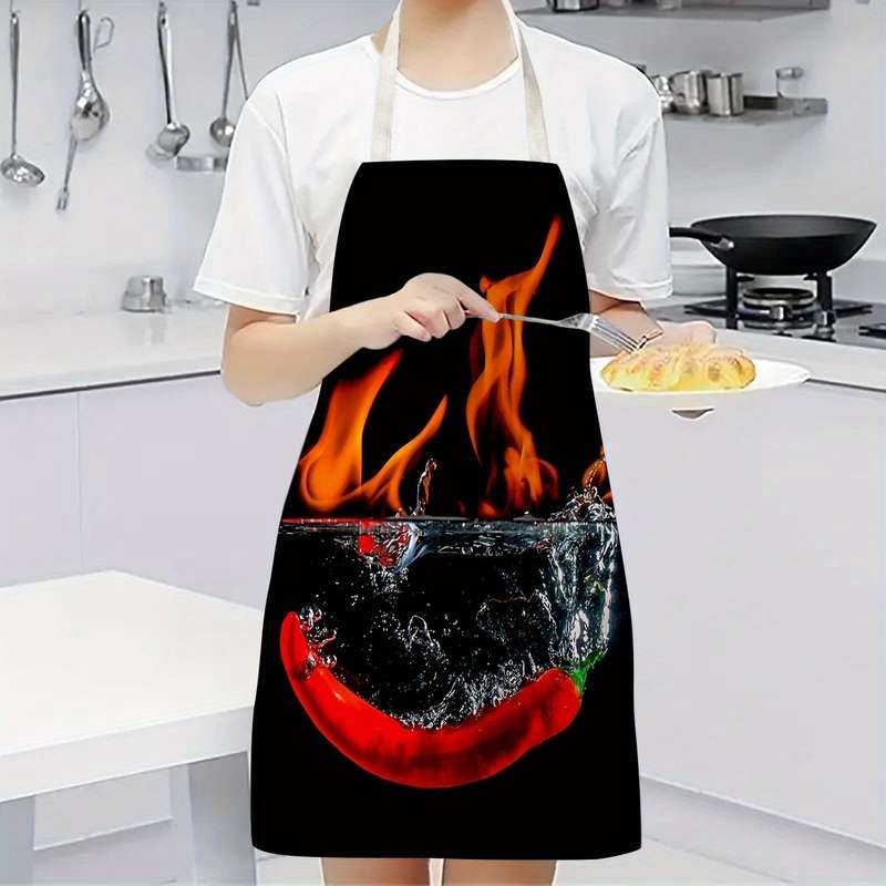 1pc Vibrant Flame Pepper Kitchen Apron Durable Polyester Handmade Cooking Baking Apron w
