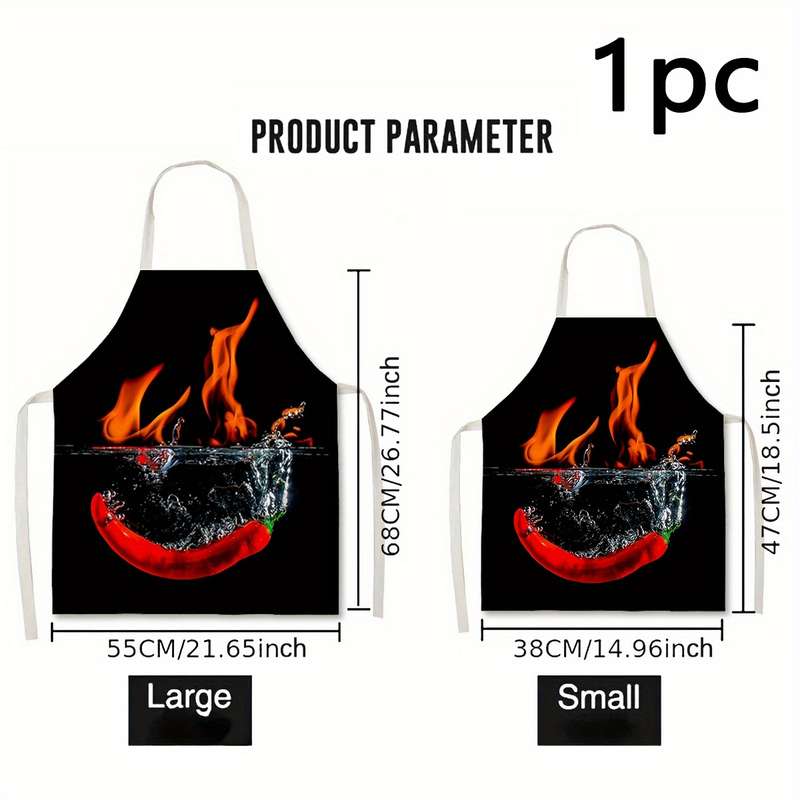 1pc Vibrant Flame Pepper Kitchen Apron Durable Polyester Handmade Cooking Baking Apron w