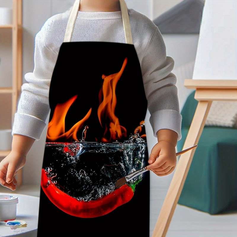 1pc Vibrant Flame Pepper Kitchen Apron Durable Polyester Handmade Cooking Baking Apron w