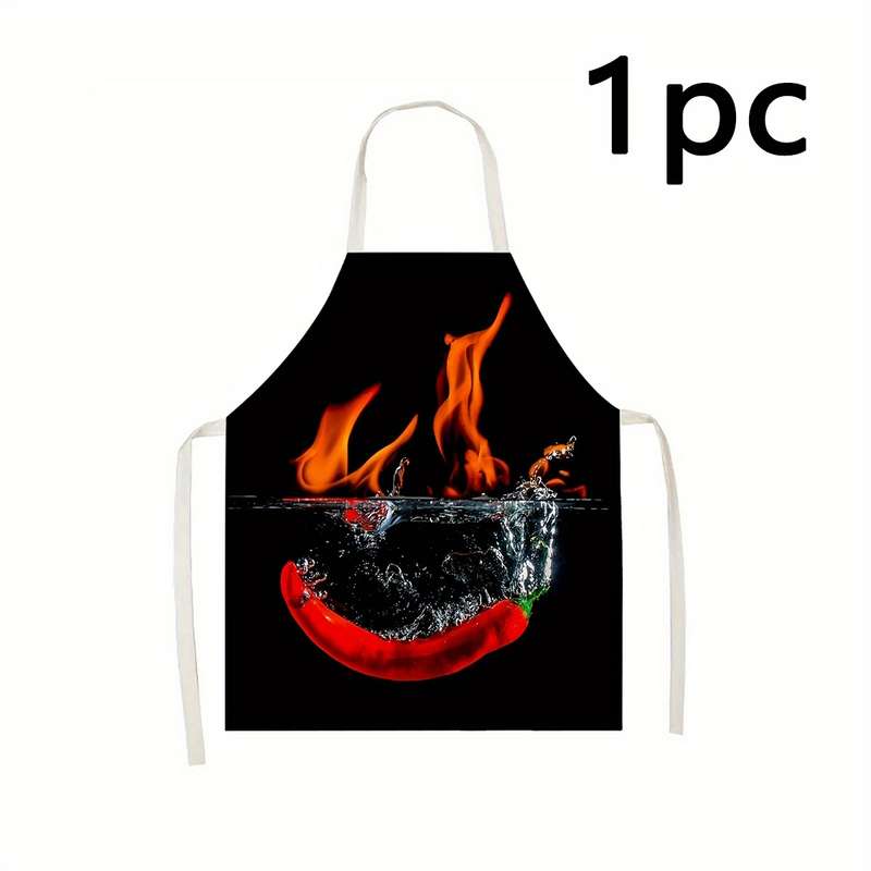1pc Vibrant Flame Pepper Kitchen Apron Durable Polyester Handmade Cooking Baking Apron w