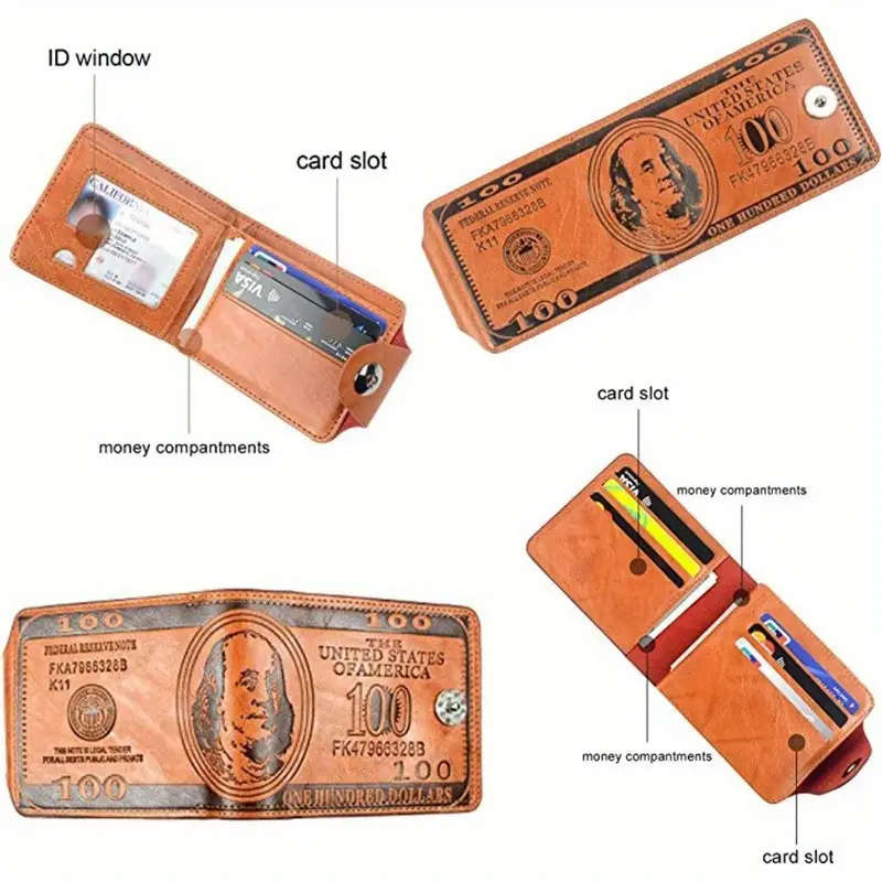 1pc Men's Dollar Bill Wallet Billfold Credit Card Photo Holder Color sent randomly