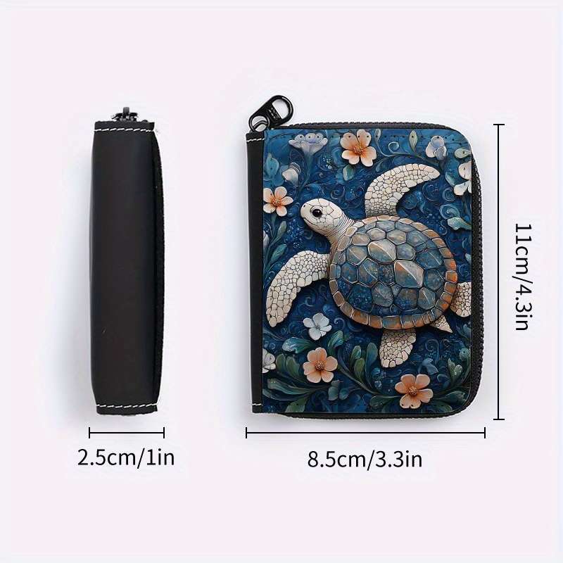 1pc Floral Turtle Print Zipper Wallet 24 Card Slots Coin Purse ID Holder Stylish Card Cas