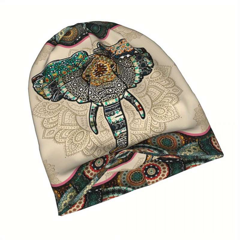 1pc Vintage Elephant Print Knit Beanie Hat for Men 20.8 53cm 23.3 59cm 11.1 42cm 10.6 26.8cm
