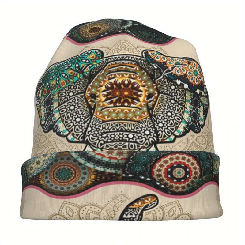 1pc Vintage Elephant Print Knit Beanie Hat for Men 20.8 53cm 23.3 59cm 11.1 42cm 10.6 26.8cm