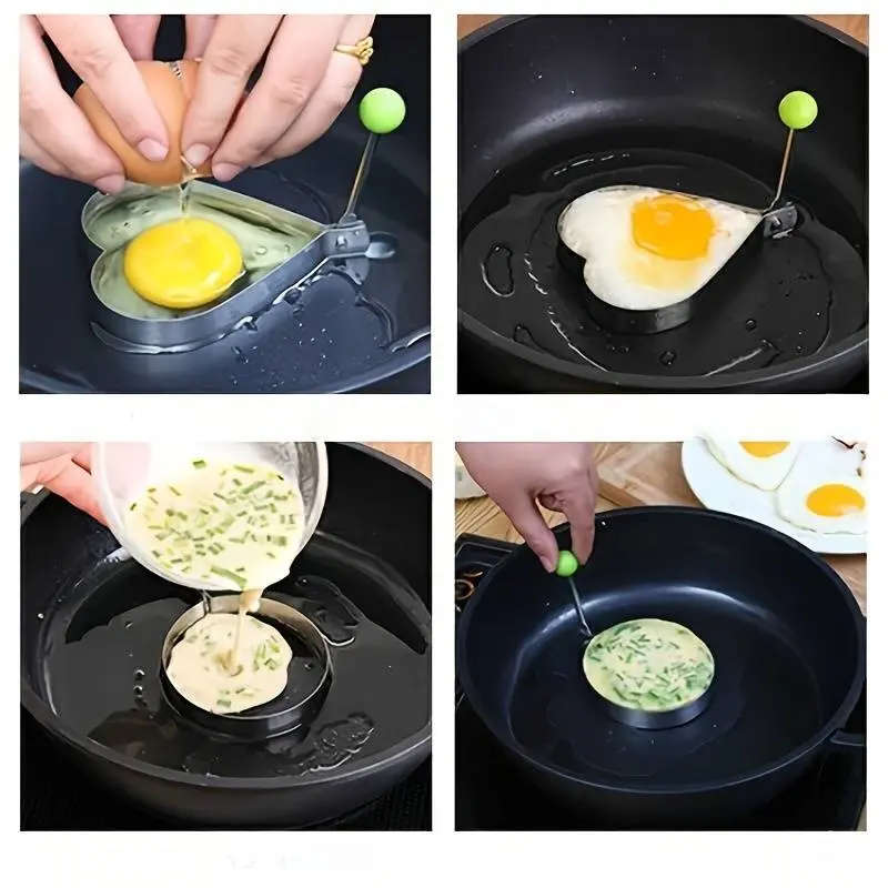 5pcs Edelstahl Eierform Set Verdickte Antihaft-Form For Spiegeleier Pocheeier Mit Herz- Und Reiskuge