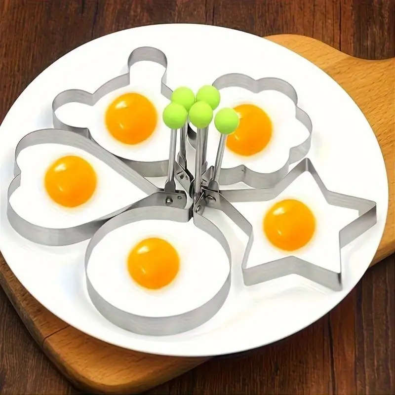 5pcs Edelstahl Eierform Set Verdickte Antihaft-Form For Spiegeleier Pocheeier Mit Herz- Und Reiskuge