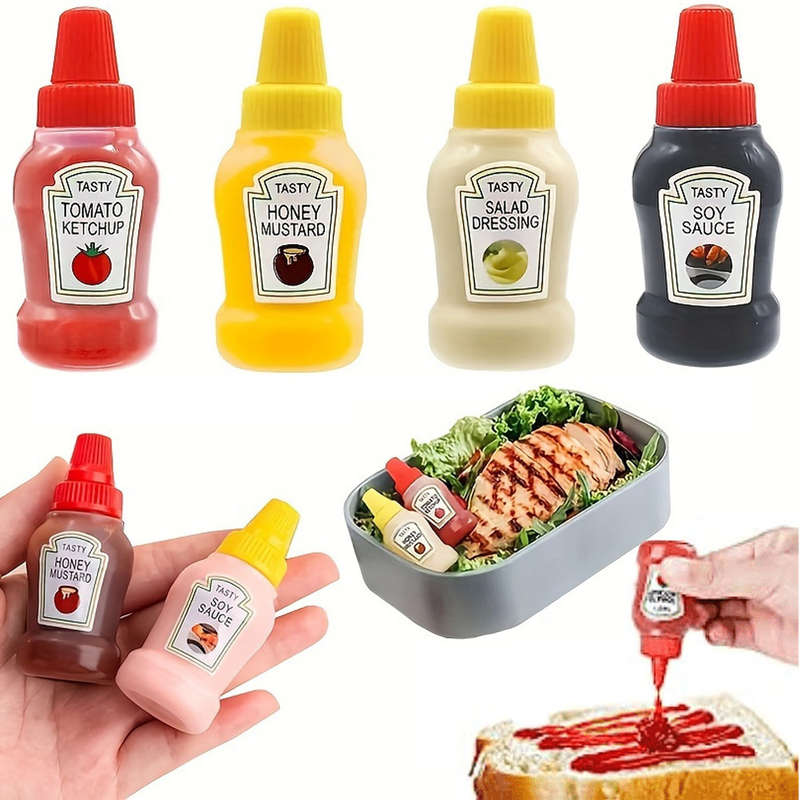 4pcs Mini Condiment Squeeze Bottles Leakproof Reusable Plastic Containers for Ketchup Mayon