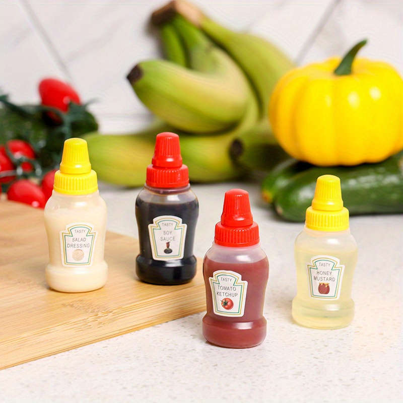 4pcs Mini Condiment Squeeze Bottles Leakproof Reusable Plastic Containers for Ketchup Mayon