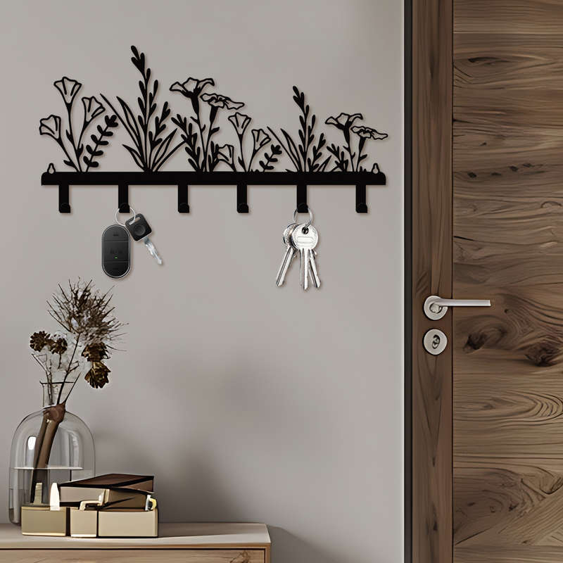 1pc Wall-Mounted Metal Coat Rack with Floral DesignDecorative Entryway Hook Rack for Coats Keys