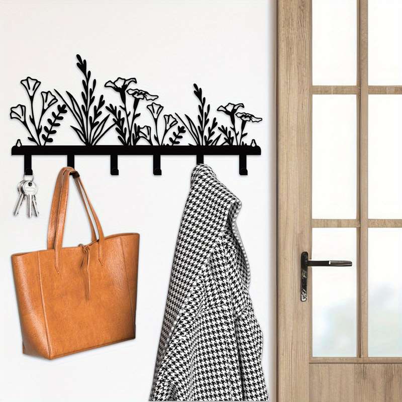 1pc Wall-Mounted Metal Coat Rack with Floral DesignDecorative Entryway Hook Rack for Coats Keys