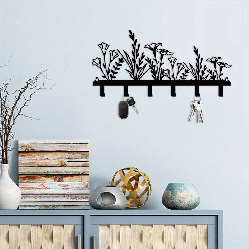 1pc Wall-Mounted Metal Coat Rack with Floral DesignDecorative Entryway Hook Rack for Coats Keys