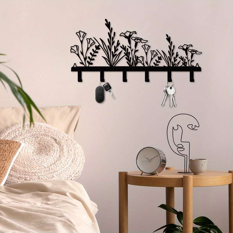 1pc Wall-Mounted Metal Coat Rack with Floral DesignDecorative Entryway Hook Rack for Coats Keys