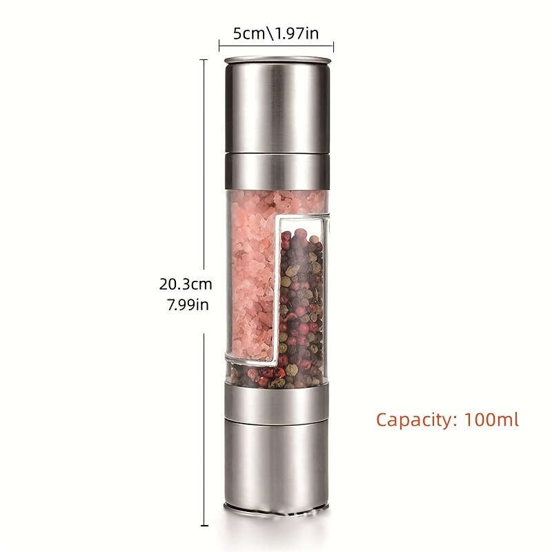 1pc Dual-Function Acrylic Pepper Sea Salt Grinder Sleek Stainless Steel and Transparent Des
