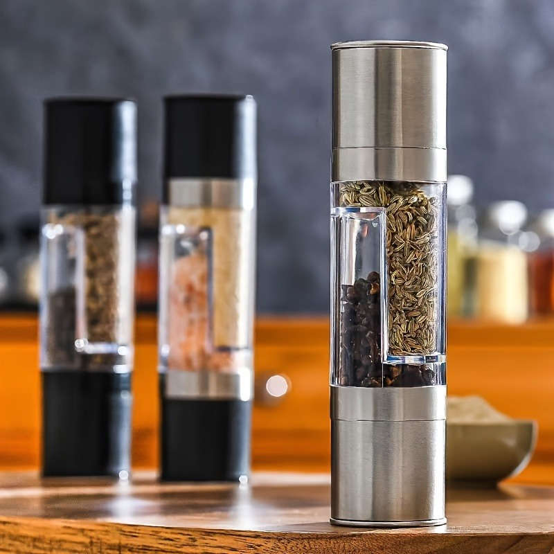 1pc Dual-Function Acrylic Pepper Sea Salt Grinder Sleek Stainless Steel and Transparent Des