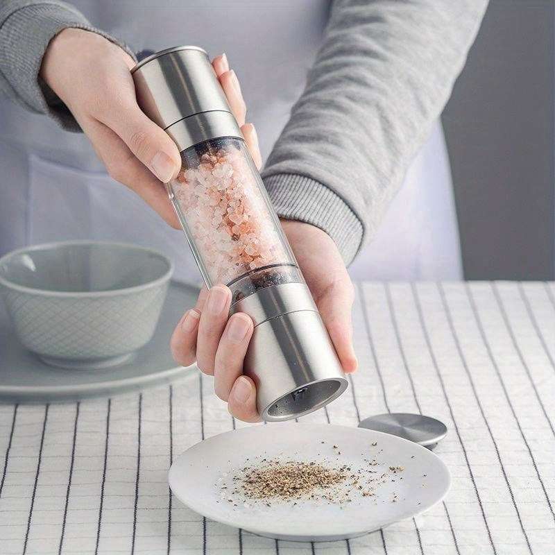 1pc Dual-Function Acrylic Pepper Sea Salt Grinder Sleek Stainless Steel and Transparent Des