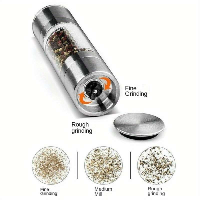 1pc Dual-Function Acrylic Pepper Sea Salt Grinder Sleek Stainless Steel and Transparent Des