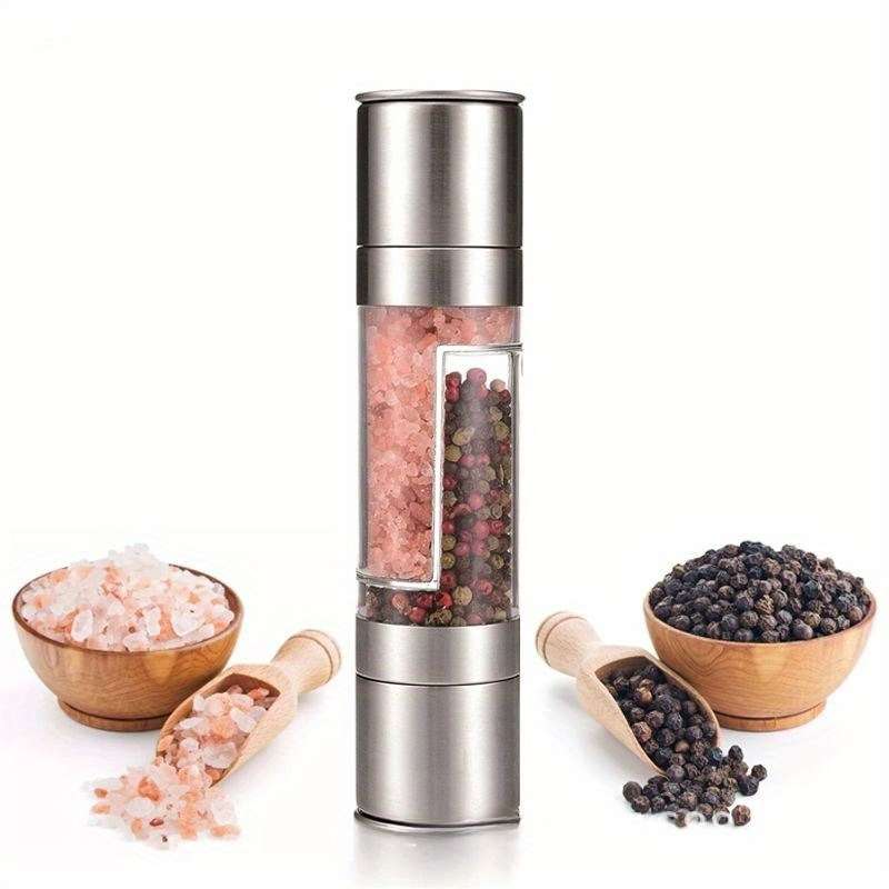 1pc Dual-Function Acrylic Pepper Sea Salt Grinder Sleek Stainless Steel and Transparent Des