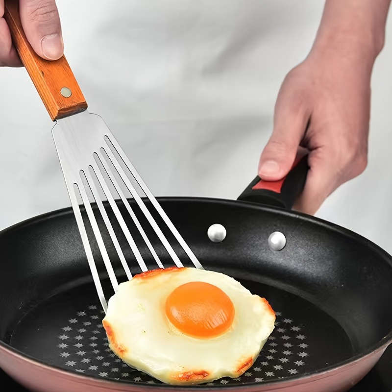 1pc Stainless Steel Frying Shovel with Non-Slip Handle and Leak-Proof Edge Ideal for Eggs Steak