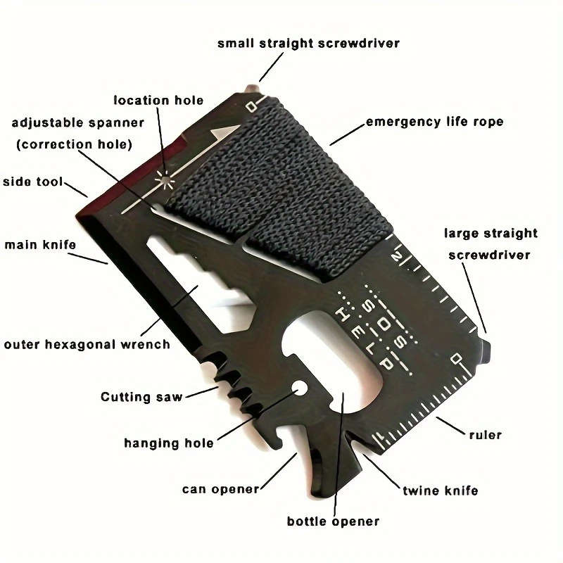 1pc 14 in 1 Credit Card Size Survival Tool Tactical Multitool with Bottle Opener Ideal Gift for Men