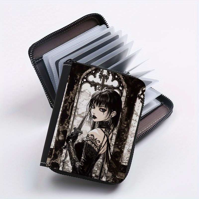 1pc Gothic Girl Zipper Wallet with 24 Card Slots Stylish Coin Purse ID Credit Card Holder for