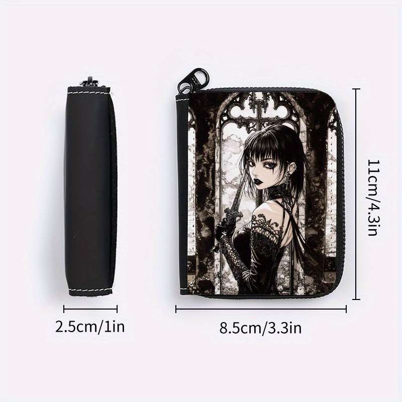 1pc Gothic Girl Zipper Wallet with 24 Card Slots Stylish Coin Purse ID Credit Card Holder for