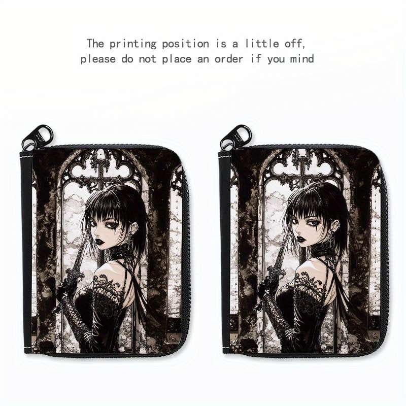 1pc Gothic Girl Zipper Wallet with 24 Card Slots Stylish Coin Purse ID Credit Card Holder for