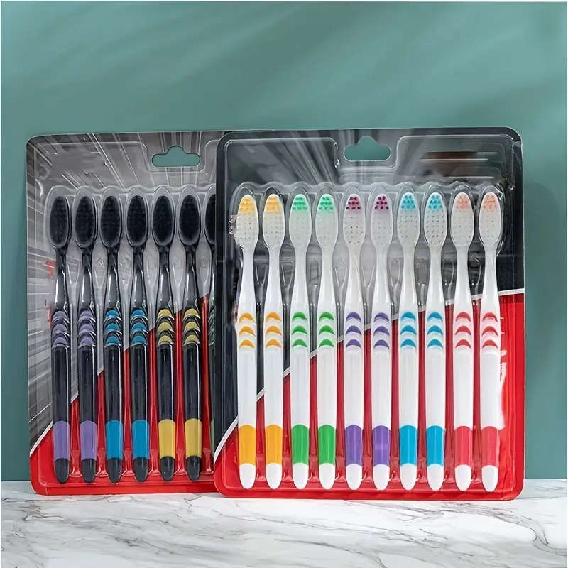 10pcs Ultra Gentle Bamboo Charcoal Nano Toothbrushes for Adults Double Soft Bristles Multi-Color Gri