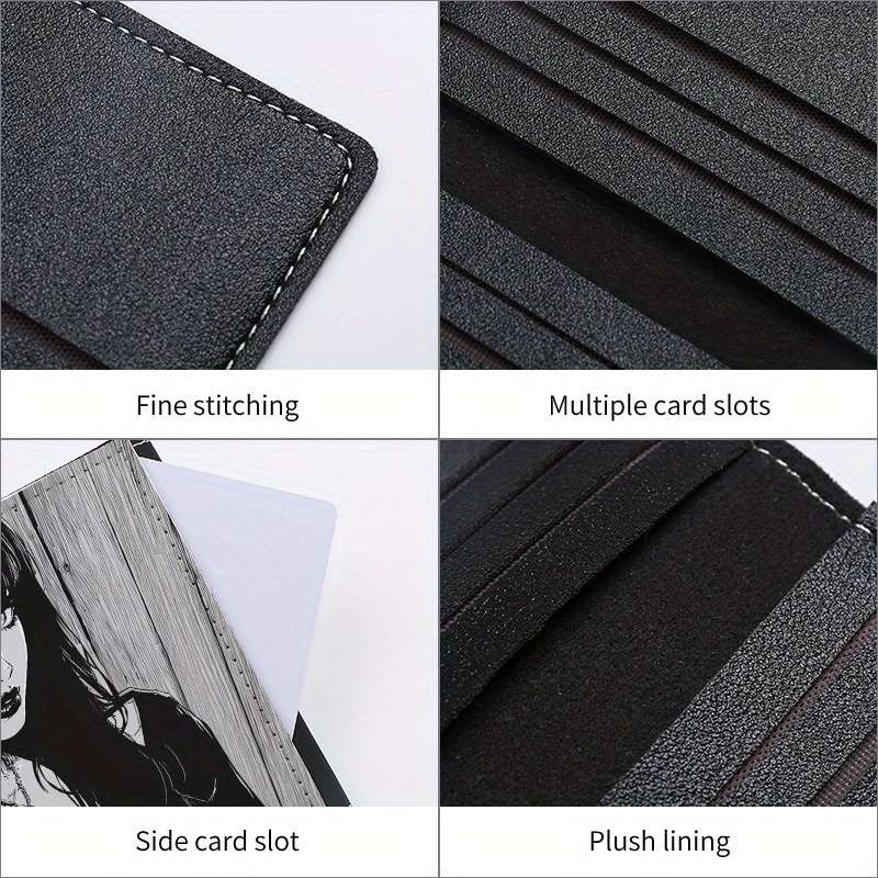 1pc Gothic Girl Anime Design Slim Wallet 8 Card Slots Ultra-Thin Lightweight Black White I