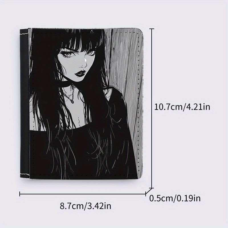 1pc Gothic Girl Anime Design Slim Wallet 8 Card Slots Ultra-Thin Lightweight Black White I