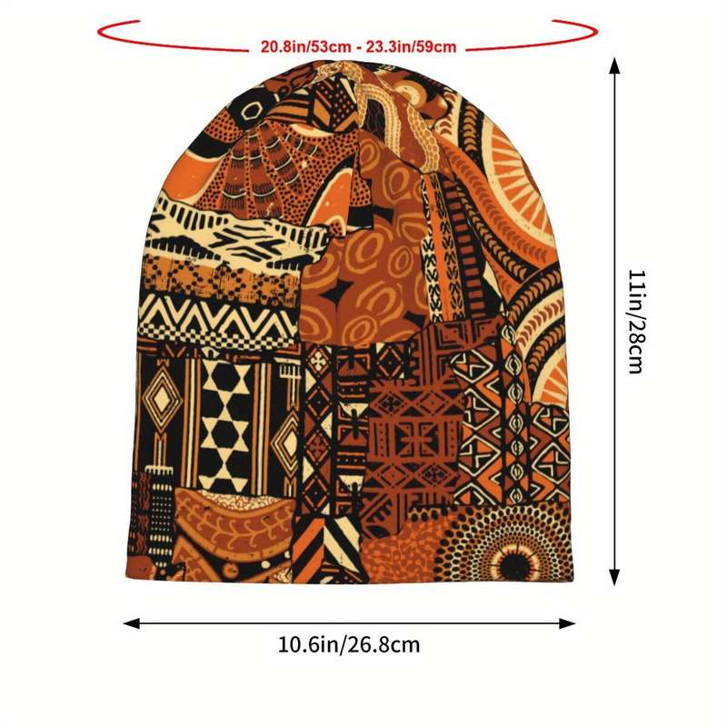 1pc Men's Funky Knit Beanie Hat with African Ethnic Pattern Windproof Stretchy Polyester Blend