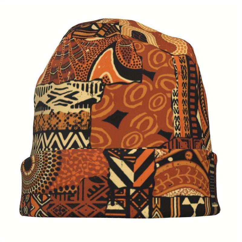 1pc Men's Funky Knit Beanie Hat with African Ethnic Pattern Windproof Stretchy Polyester Blend
